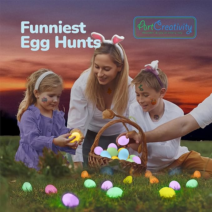 ArtCreativity Glow in the Dark Easter Eggs Set - 102 Eggs and 144 Glowsticks - Multiple Colors for a Glowing Spectacle - Unique Easter Egg Hunt Supplies - Glow in the Dark Party Favors