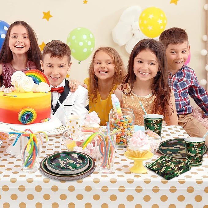 durony 96 Pieces Camouflage Themed Party Supplies Serve 24 Include Dinner Paper Plates Luncheon Napkins Party Cups for Camouflages Hunting Army Military Civil War Party Decorations