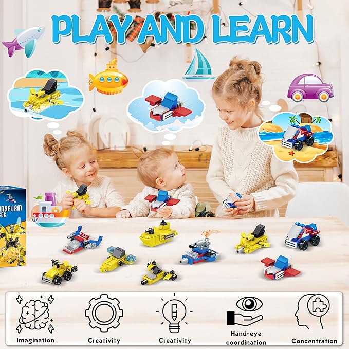 24 Packs Party Favors for Kids - Transform Robot Building Blocks, 12-in-1 Creative Action Mech Toy Building Set for Classroom Prizes Stocking Stuffers, Birthday Valentines Easter Gifts for Boys Girls