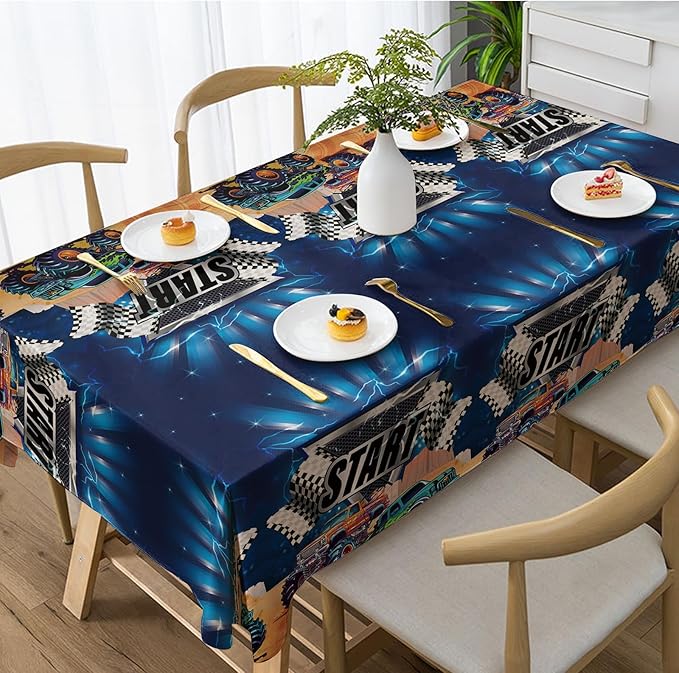 2 Pack Monster Truck Tablecloth for Kids Party 108" x 54", Machine Truck Boys Birthday Table Decor, Rectangle Waterproof Plastic Table Cover for Home, Classroom Party Supplies