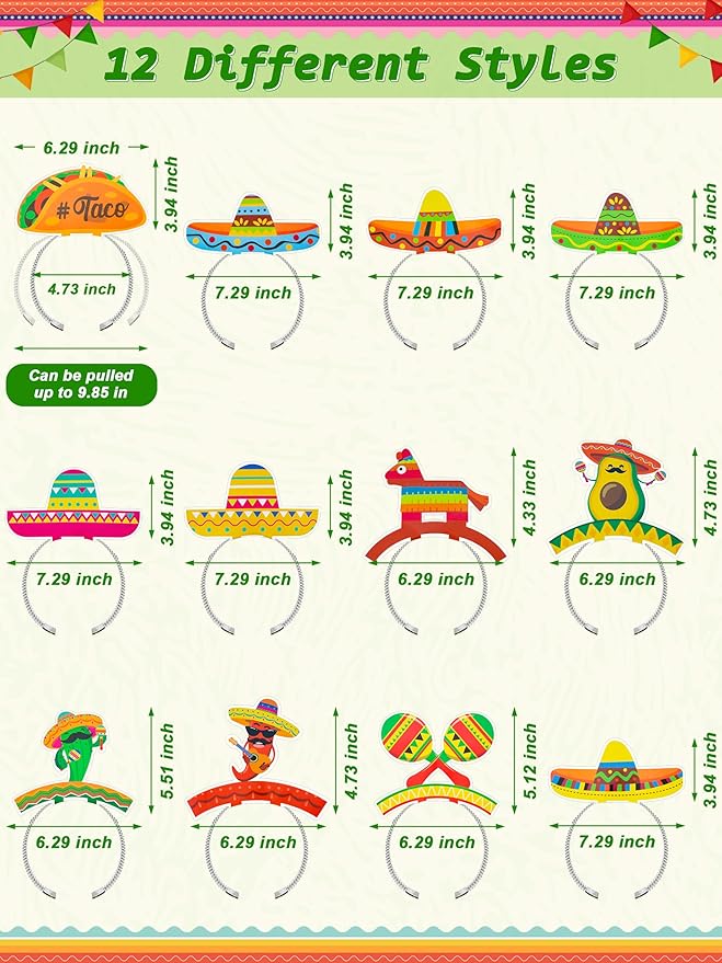 Melisheer Sombrero Party Hats, Mexican Sombrero Headbands, Colorful Cardboard Cinco De Mayo Headpieces, Fiesta Head Toppers