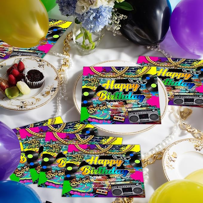 Avezano 100 Pcs 80’s Party Npkins 6.5 x 6.5" 80s Birthday Hip Hop Birthday Party Decorations Supplies Retro 80s Theme Party Paper Napkins