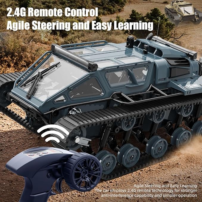 1/18 2.4G RC Tracked Off Road Vehicle C8812 Wireless Remote Drifting Car 360 Rotation LED Lights Battery Dual Motor RTR Model Hobby Grade Model for Adult Hobby(Gray)