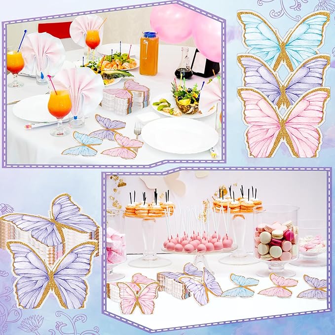 120 Pcs Butterfly Paper Napkins Bulk Disposable Cocktail Paper Napkins Dinner Table Disposable Guest Napkin for Butterfly Party, Baby Shower Wedding Birthday Party Supplies