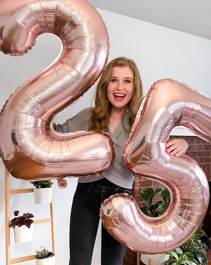 Rose Gold Number 25 Balloon 40 inch, 25 Number Balloons, 25th Birthday Decorations, 25 Year Old Women Men Rose Gold Party Supplies