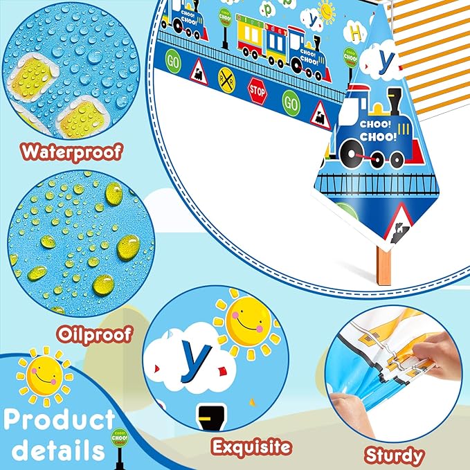 Irenare 3 Pieces Train Plastic Tablecloths Train Birthday Party Supplies Boy Tablecovers Party Decorations 51 x 87 Inch