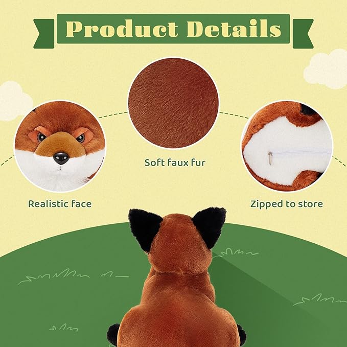 4Pcs Fox Stuffed Animal Set, Large Mommy Red Fox Plush 22 Inch with 3 Baby Foxes in Her Zippered Tummy, Christmas Plushie Toy Gift for Girls and Kids
