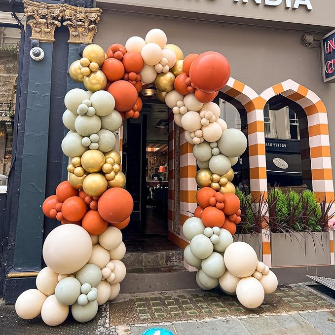Paready Burnt Orange Balloons Set, 50Pcs Orange and Apricot Balloons, 12 Inch Metallic Confetti Gold Sand White Apricot Balloon for Baby Shower Thanksgiving Tropical Fall Party Supplies