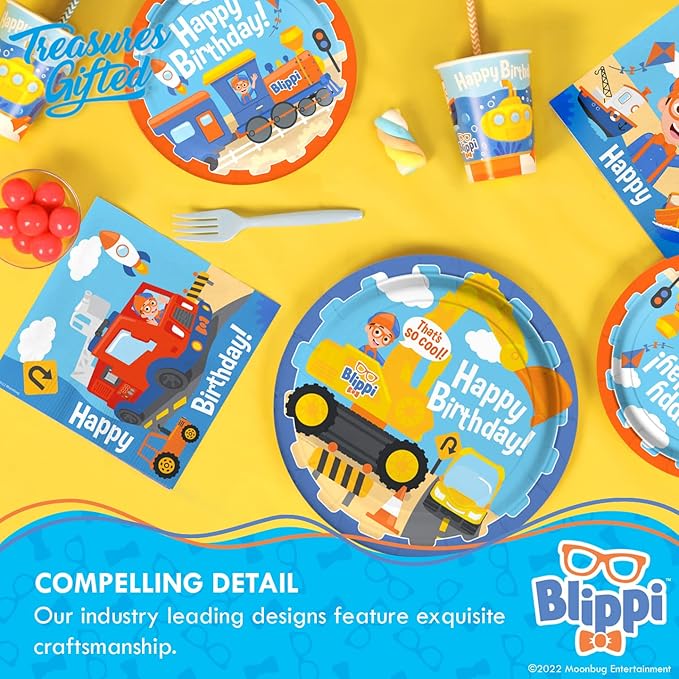 Treasures Gifted Officially Licensed Blippi Birthday Banner - Vehicle Happy Birthday Party Supplies and Decorations