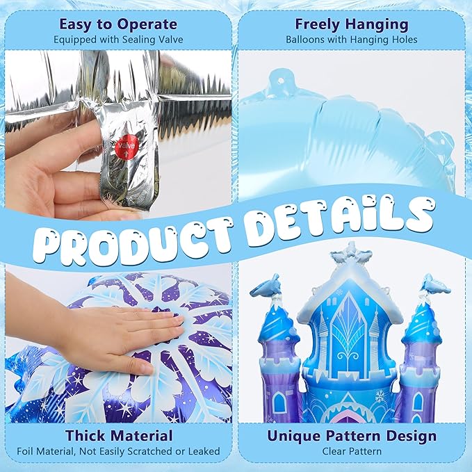 7Pcs 7th Birthday Party Decorations Balloons,Winter Snowflake Balloons Large Blue 40 Inch Number 7 Balloon Foil Star Castle Ballon for Birthday Party Favor Decor Supplies Winter Wonderland Decoration