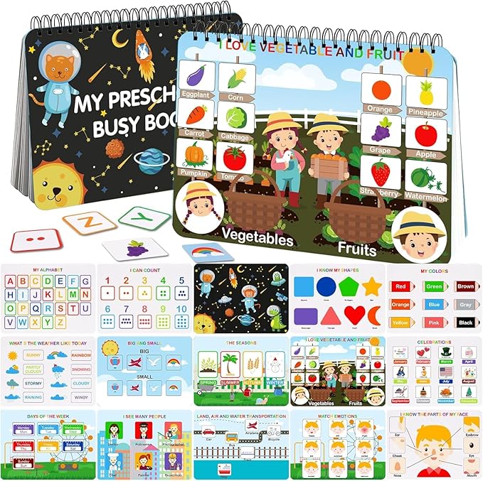 Mallify Busy Book for Toddlers 1-3, Preschool Learning Activities 30 Themes Kids Binder and Early Learning Toys, Montessori Toys for 3 Year Old, Autism Learning Materials and Tracing Coloring Book