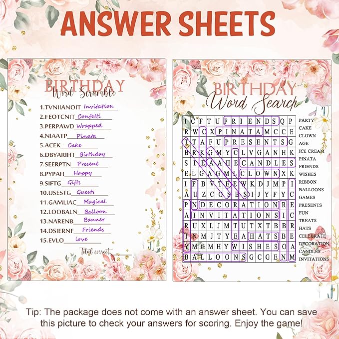 Fumete 100 Pcs Who Knows The Birthday Girl Best Cards with 20 Pre Pointed Pencils Set for 20 Guests, Girls Birthday Night Game Ideas, Girls Her Sleepover Party Supplies, 4 Activities(Rose)