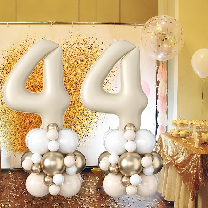 40 Inch Cream Number 4 Balloon for 4th Birthday Decoration Beige White Sand Number Four Foil Balloon Tower Giant Large Nude Neutral Digit Helium Balloons Stack for Girls Boys Anniversary Party