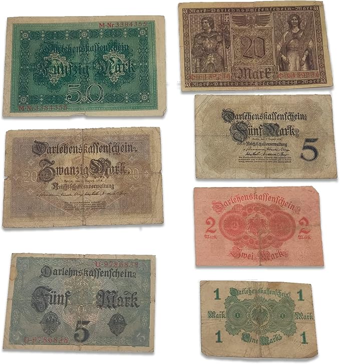 IMPACTO COLECCIONABLES WWI German Empire Collection - 7 banknotes issued from 1914 to 1918 Certificate of Authenticity included