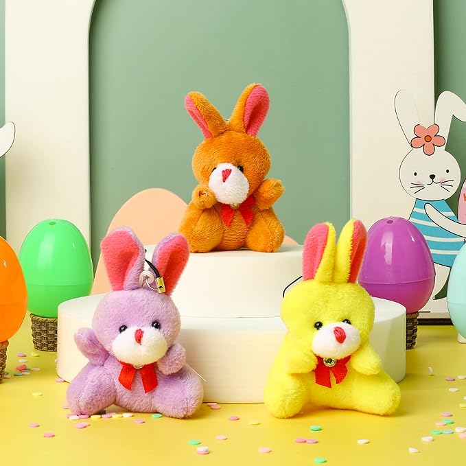 JOYIN 12 Pcs Filled Easter Eggs with Plush Bunny, Bright Colorful Bunnies for Kids and Toddlers, Easter Basket Stuffers and Party Favors, Classroom Prize Supplies
