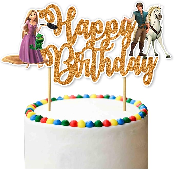 Rapunzl Happy Birthday Cake Topper – Princess Themed Birthday Cake Decoration for Girls – Magical Fairytale Party Supplies – Durable, Reusable, Easy to Use Cake Topper for Birthday Party Decorations