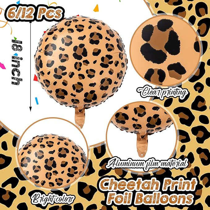 BBTO 12 Pcs 18 Inch Neon Rainbow Leopard Birthday Foil Balloons Color Cheetah Balloons Cheetah Birthday Decorations Neon Rainbow Leopard Decorations Supplies for Party (Golden Brown)