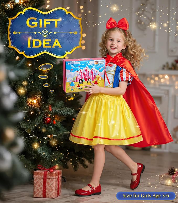 Princess Dress Up Clothes for Little Girls Princess Dresses for Girls, BIBUTY Pretend Play Princess Costume Set with Princess Crown Cape, Princess Toys Cosplay Birthday Party Gift for 3-6 Toddler Girl