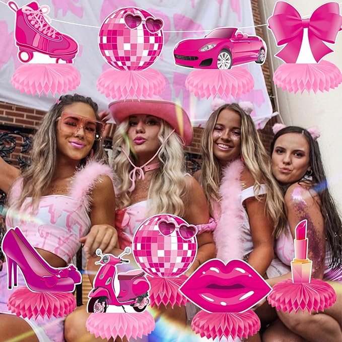 Pink Girls Birthday Decorations Hot Pink Princess party Honeycomb Centerpieces Disco Bachelorette Birthday Party Decoration for Girls Doll Theme Party Bridal Shower Wedding Baby Shower