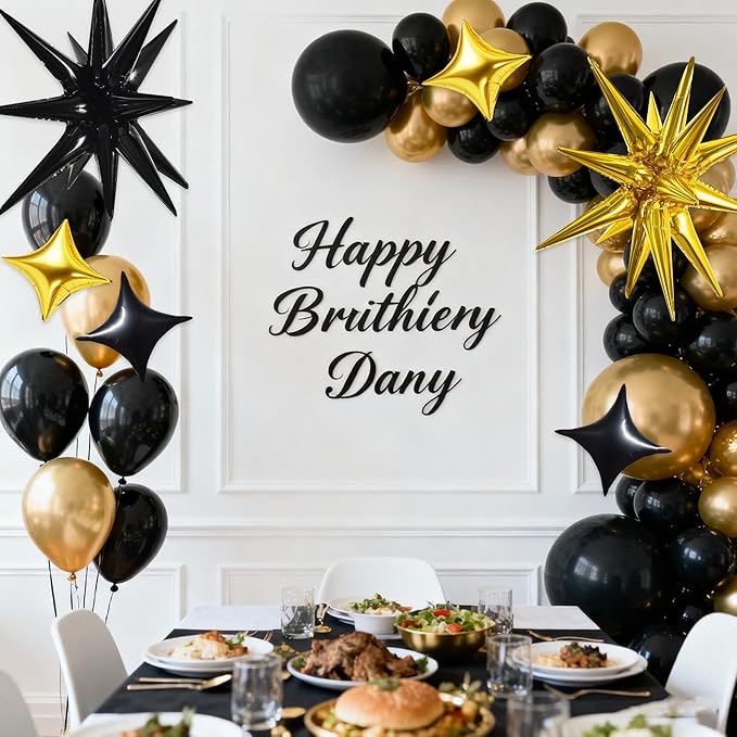 TONIFUL 22Inch 18Pcs Black Gold Large Explosion Star Mylar Balloons and 10Inch Four Pointed Star Balloons Set for Christmas New Year Birthday Wedding Baby Shower Anniversary Photo Booth Supplies