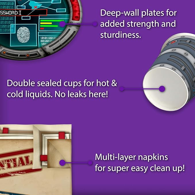 Secret Agent Top Secret Spy Birthday Party Supplies Set Plates Napkins Cups Tableware Kit for 16