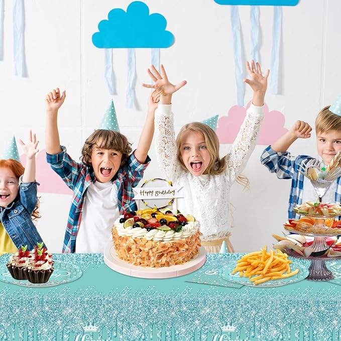 41pcs Teal and Silver Party Decoration,include 20pcs 7inch dessert plate,20pcs Napkin and 1pcs Tablecloth,Used for Blue and Silver Glitter Birthday Party Supplies