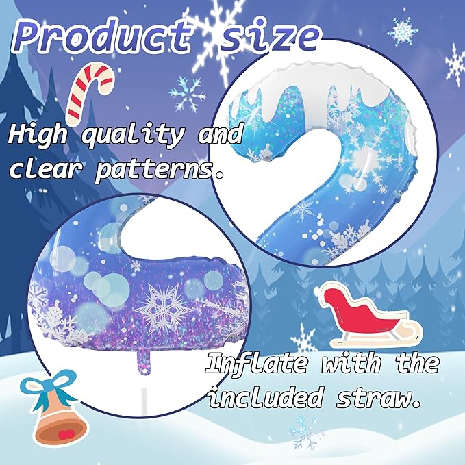40 Inch Frozen Balloon Number 2 Birthday Balloons Decorations for Girls Birthday Snowflake Themed Party Supplies Winter Party Decorations (Blue Snowflake, number 2)