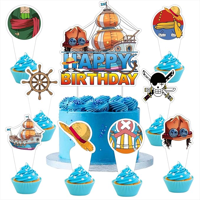 25pcs H Cartoon Birthday Decorations with 24pcs Cupcake Toppers, 1pcs Cake Topper for Birthday Party Supplies.