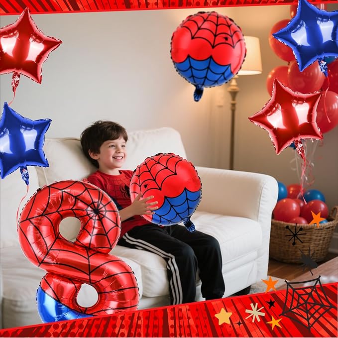 40 Inch Spider Theme Number Balloon, Number Block Foil Number 8 Balloons Large Big Numbers Helium Balloon for Girls Boys 8th Birthday Theme Party Decorations (Number 8)