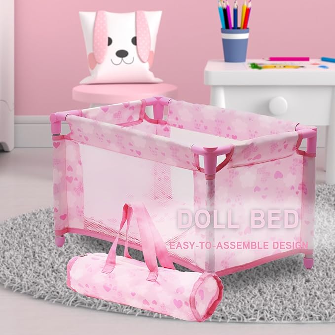 Baby Doll Stroller Bed and Swing Nursery Playset, Baby Doll Accessories Furniture Set Convertible High Chair Diaper Bag Role Play Deluxe Baby Doll Set