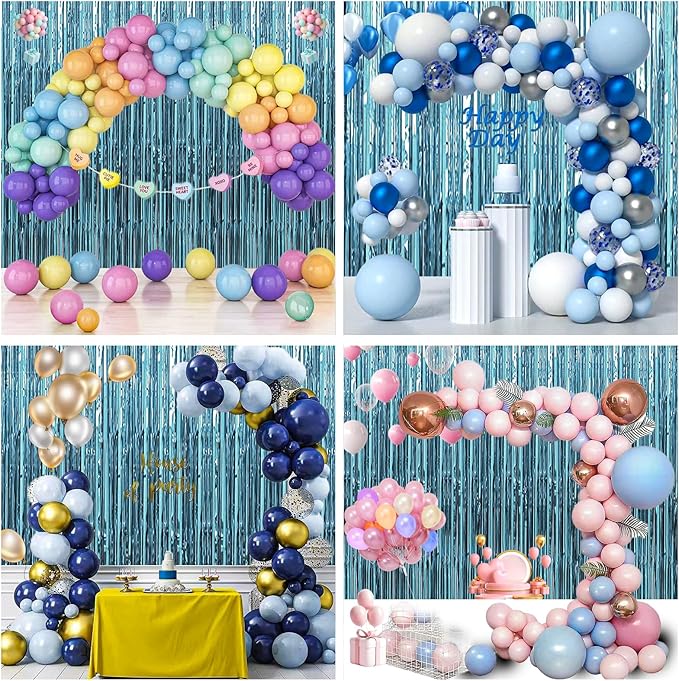 3 Pack 3.3 x 9.9 ft Light Blue Foil Fringe Backdrop Curtain, Streamer Backdrop Curtains, Streamers Birthday Party Decorations, Tinsel Curtain for Parties, Galentines Decor, Photo Booth
