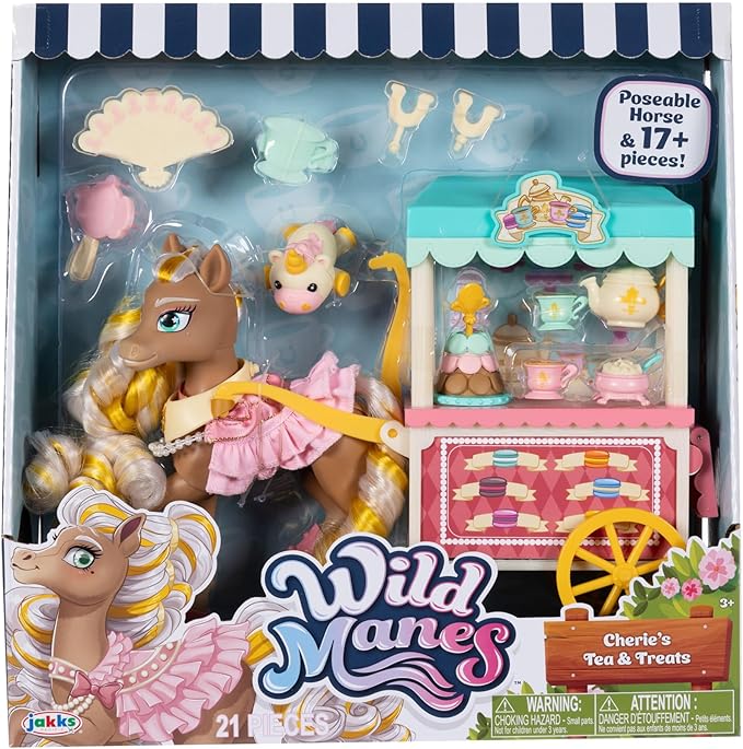 Wild Manes Horse Toys Cherie’s Tea and Treats Cart Playset with Cherie Horse Doll Figure, Includes Brush and Play Accessories