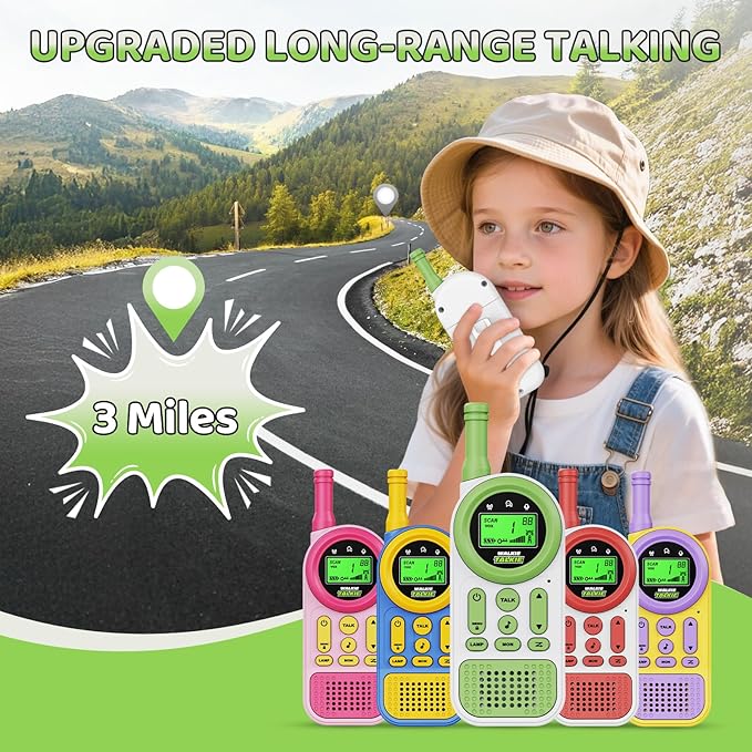 Walkie Talkies for Kids 2 Pack: 22 Channels 2 Way Radio Toys for 3-12 Year Old - VOX LED 3 Miles Long Range - Camping Hiking Birthday Boys Girls Green
