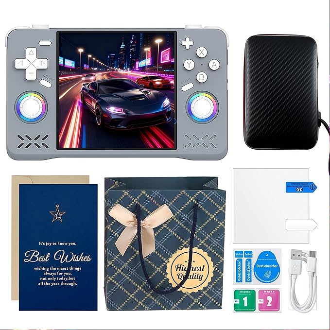 XF40H Retro Handheld Game Console Christmas Set with Gift Card & Bag,4 inch 4K IPS 128GB 21000+Classic Games,Linux OS,WiFi Multiplayer & Hall Triggers-Supports Gift for Gamer (Gray Set)