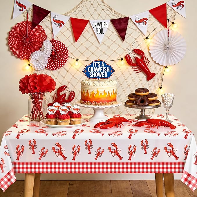 Seafood Boil Party Tablecloths, 4 Pcs Disposable Crawfish Crab Boil Table Cloths for Seafood Theme Party Supplies Dining Kitchen Decorations, 51 x 86 inch
