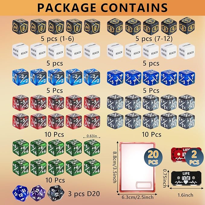 149-Piece MTG Dice Set with Dry Erase Tokens Kit Includes 50 Dice Counters 2 Life Counters and 80 Tokens for MTG, TCG Card Game Accessories with 2 Markers 2 Cloths