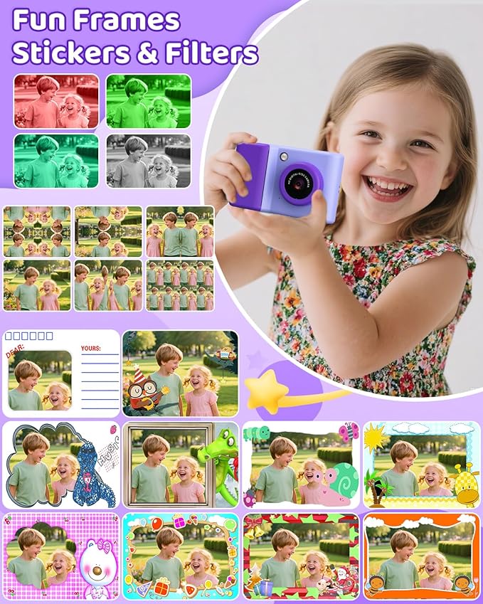 Kids Camera Instant Print, 20MP 1080P Video Instant Print Camera for Kids with 32GB SD Card, 240 Photos Printing, Face Recognition, ABS Durable, Christmas Birthday Gifts for Ages 3-12