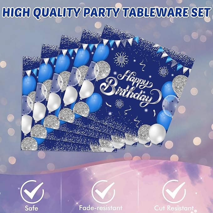 Blue 18th Birthday Decorations for Boys Girls Navy Blue Silver Happy 18th Birthday Napkins Tablecloth Plates for 18th Birthday Anniversary Party Supplies 18 Year Old Party Decorations