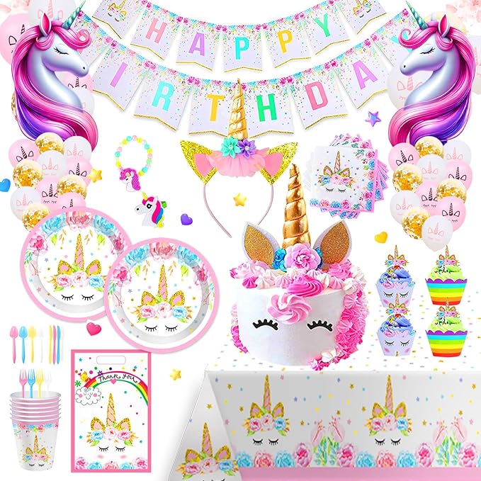 Unicorn Birthday Party Supplies - Best Value Unicorn Birthday Decorations Set with Plates, Cups, Napkins, and Cutlery for Party Themes, Perfect Party Decorations for Girls