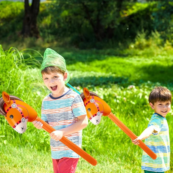 Chivao 12 Pieces Inflatable Stick Horse Cute Horse Head Stick Blow up Balloon Colorful Cowboy Cowgirl Party Decorations for Themed Birthday Party(Coffee Color)