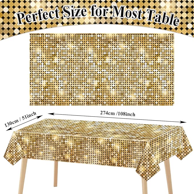 gisgfim 3 Pcs Disco Party Plastic Tablecloth Las Vegas Party Supplies Casino Decorations 60s 70s 80s 90s Disco Birthday Tablecloth Sequin Table Cover 105 x 54 inch