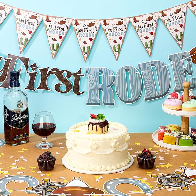 Peryiter 5 Pcs My First Rodeo Decor Banners for Boy Cowboy 1st Birthday Party Decoration My First Rodeo Banner Cowboy Baby Shower Decorations for Boy Birthday Party Supplies