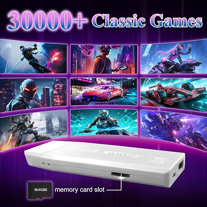 M22 Retro Gaming Console - with 30000+ Classic Games,Retro Game Stick with 8K HDMI,Plug and Play TV Game Console with Upgrade Dual Wireless Controllers Gift for Teen or Partner (White)