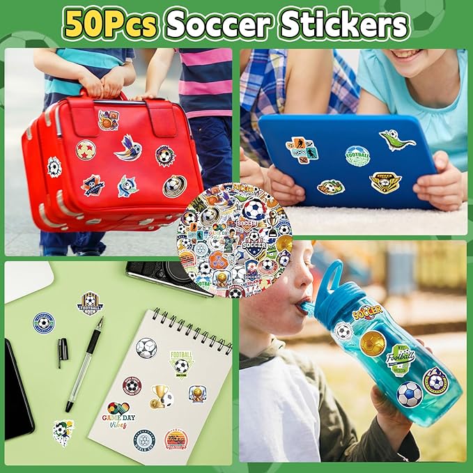 98Pcs Soccer Party Favors, Soccer Drawstring Bags with Silicone Bracelet Soccer Whistles Stickers Soccer Goodie Bags for Soccer Party Decorations Party Supplies