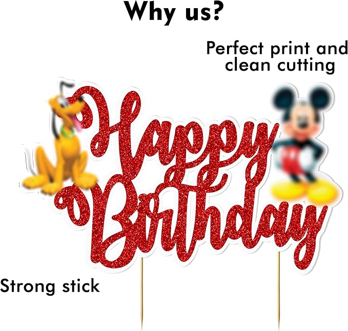 Micky Mouse Happy Birthday Cake Topper – Cute Cartoon Character Cake Decoration for Birthday Party Supplies – Durable, Reusable, Easy to Use Cake Topper for Boys and Girls – Fun Party Decoration
