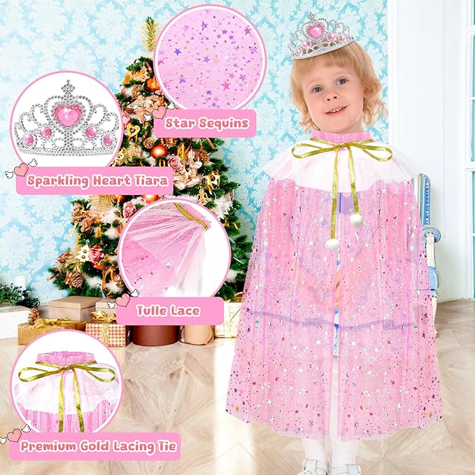 Princess Dress Up, Toddler Dress Up with Princess Costumes and Toys, Butterfly & Unicorn Dress with Fairy Wings, Pretend Play for Toddlers 3-6, Halloween Christmas Birthday Gift for Kids