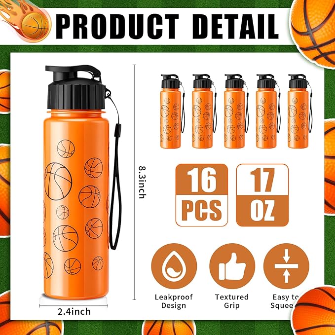 LemonRoad 164 Pcs Sports Party Favors Set 16 Plastic Cups 16 Charm Bracelets 16 Keychains 16 Mini Foam Stress Balls 100 Stickers for Sports Party Supplies (Basketball)