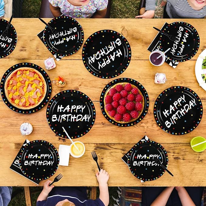 Grencian 96 Pcs iFriends Birthday Party Supplies iFriends Birthday Party Decorations iFriends TV Series Plates Tableware Set for TV Show Fans Friend Themed Parties Decor Serves 24