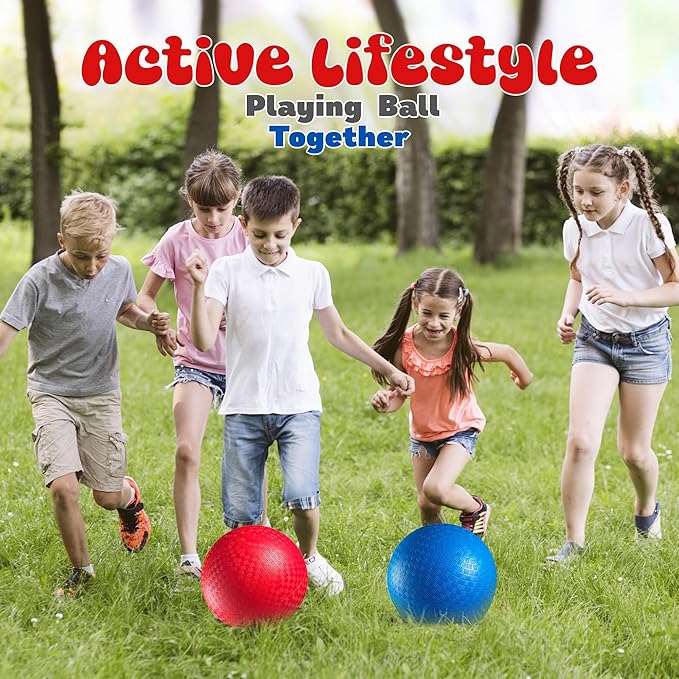 Red & Blue Kickball Set - (9 Inch) with Pump for Toddlers Kids & Adults - Indoor & Outdoor Gym Sports Toys - Fun Playground Balls for Kids Dodgeball, Four Square, PE, Games, Recess and More