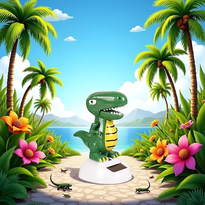 Green Cute Solar Powered Dancing Dinosaur,Decoration Gift,Swinging Dancer, No Battery Required,Desk and Dashboard Decor Home Decor Birthday Gifts Solar Power Kits Learning and Education